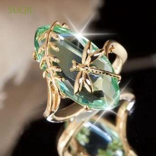 suqii creativo oliva anillos de piedras preciosas mujeres enorme verde topacio dragonfly anillo de compromiso de lujo exquisita joyería de boda relleno de oro de 18 quilates/multicolor