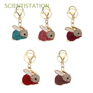 SCIENTISTATION Gifts Rhinestone Chain Ornaments Rabbit Alloy Keychain Girls Woman Car Pendant Fashion Metal Diamond-studded/Multicolor