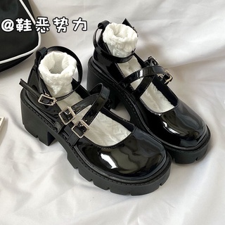 [Wedges Pequeños Zapatos De Cuero De Las Mujeres Tacón Grueso Suela Gruesa JK Uniforme Lolita Mary Jane Individuales (1)