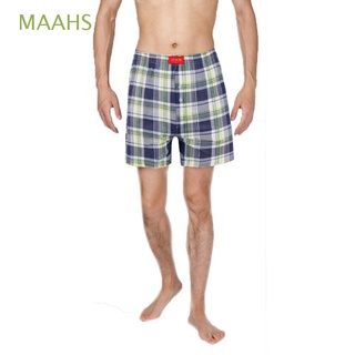 maahs suelto hombres boxeadores clásico cuadros bragas pantalones cortos calzoncillos cuadrícula masculino casual playa ropa interior con botón de algodón tejido