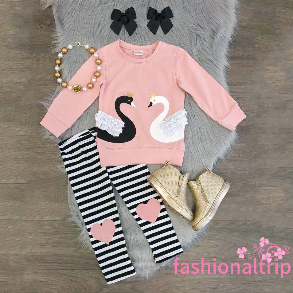 rmm-swan bebé niñas traje top sudadera+pantalones conjunto niño ropa de otoño
