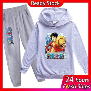 Una pieza Luffy de dibujos animados niño ropa deportiva 2pcs Casual pantalones niños sudadera con capucha chaqueta de moda tendencia conjunto