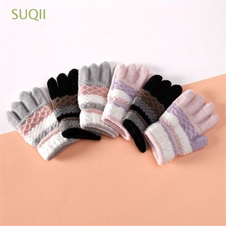suqii 1 par de guantes de dedo completo cálido grueso de los niños de punto guantes de bebé elástico al aire libre niños niñas niños suave invierno otoño manoplas/multicolor
