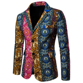 [gcei] moda hombres impresión casual traje solapa slim fit elegante blazer traje abrigo
