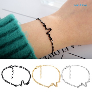 sanfive Simple Unisex Electrocardiogram Charm Adjustable Bracelet Couple Wrist Jewelry