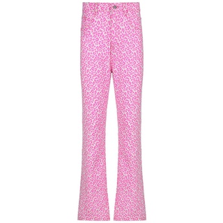 ♀Iy❈Pantalones acampanados para mujer, color rosa leopardo estampado de cintura alta pantalones con bolsillos, S/ M/ L