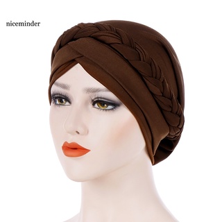Znce_ moda mujeres Color sólido trenzado musulmán hiyab turbante cabeza envoltura sombrero quimio gorra (2)