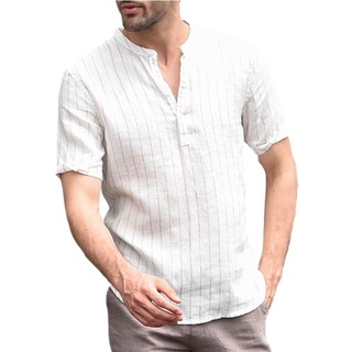 Camisa de Manga corta Casual de rayas para hombre con botones