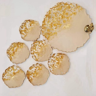 moldes de resina de silicona, 1 molde de bandeja de resina grande + 4 moldes de posavasos, moldes de bandeja, bandeja y posavasos conjunto de moldes epoxi (6)