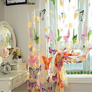[colorfulswallow] 1 X Panel de cortina transparente con estampado de mariposas, ventana, balcón, tul, divisor de habitación, 1 m X 2 m