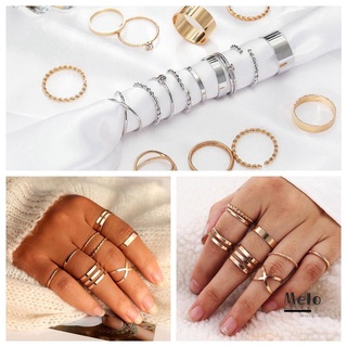 Melodg Vintage anillo conjunto geométrico moda joyería mujeres anillos hueco diseño de moda oro/plata cruz abierta boda joyería Midi nudillo/Multicolor