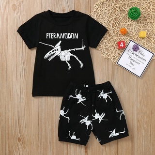 Children Kids Boys Cartoon Dinosaur Print Tops T-shirt+Shorts Pajamas Set