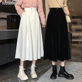 ☒Falda de terciopelo negro de media longitud para mujer falda de paraguas de cintura alta de primavera y otoño 2021 nueva falda de una línea delgada y delgada de longitud media