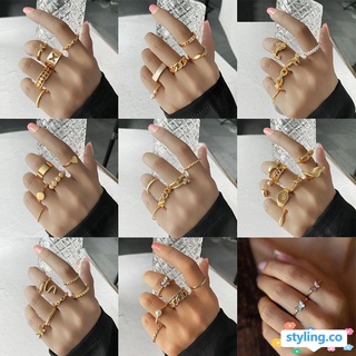 STYLING Fashion Stacking Rings Vintage Gold Knuckle Rings Set Women Hollow Punk Jewelry Gift Metal BOHO Midi Rings