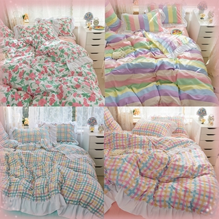 Algodón Floral ropa de cama suave funda de edredón lindo estampados de flores sábana funda de almohada conjunto de encaje dormitorio decoración