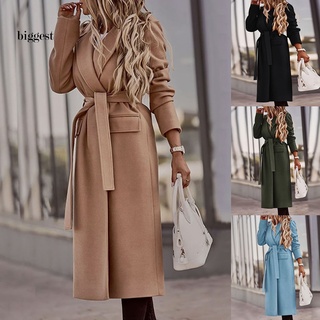 bigg_otoño invierno mujeres solapa manga larga prendas de abrigo de color sólido cinturón abrigo chaqueta (1)
