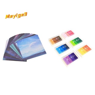 70 hojas scrapbooking origami papel arte fondo tarjeta de papel y 6 piezas 4 colores gradiente inkpad huella dactilar sello