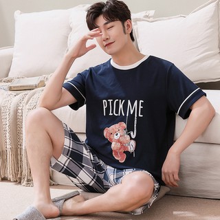 los hombres pijamas conjunto de manga corta con pantalones cortos ropa de dormir 100% algodón ropa de dormir lindo de dibujos animados más el tamaño de l-3xl verano