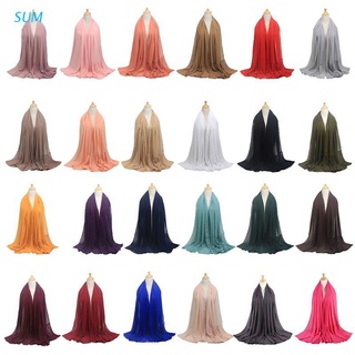 SUM Women Ethnic Oversize Crinkle Chiffon Hijab Muslim Head Scarf Solid Color Pleated Ruffled Trim Shawls Islamic Head Wrap Headband