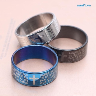 sanfive pareja de acero titanio cruz biblia texto anillo de dedo fiesta joyería accesorio regalo