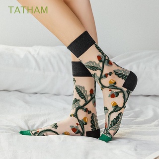 tatham delgado transparente calcetines de las mujeres calcetines de tobillo calcetines lindo corea estilo de vidrio de seda de primavera bordado transpirable girasoles/multicolor