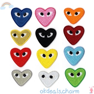 OKDEALS 12PCs/bag Chenille Heart Patch Colorful Loving Heart Sticker Embroidery Patches Iron on Patch Clothing DIY Cartoon Patches Accessories