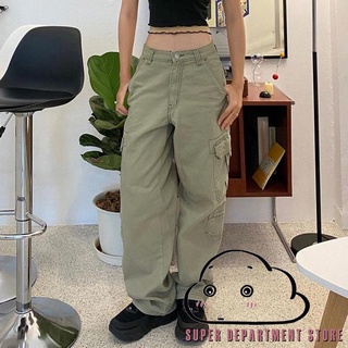 ✦ ZZ ☽ Mujer Casual Cargo Jeans Mediados Cintura Color Sólido Suelto Pantalones De Mezclilla Con Multi-Bolsillos