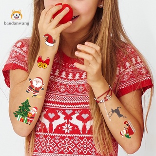 16 hojas de tatuajes temporales pegatinas de Santa Claus tatuaje pegatina impermeable fiesta de vacaciones pegatinas de dibujos animados para la decoración del brazo (2)