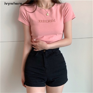 ivywhere mujer camiseta manga corta letra bordado impresión slim tops verano camiseta co (1)
