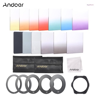 fayshow andoer - kit de filtro de filtro a todo color para gradiente cuadrado (13 unidades, serie cokin p, soporte de filtro, anillo adaptador, 52 mm, 58 mm, 62 mm, 67 mm, 72 mm), bolsa de almacenamiento, paño de limpieza