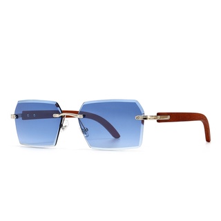 sin montura pequeño rectángulo gafas de sol mujeres azul irregular lujo hombres corte diseño gafas de sol retro sombras vintage cuadrado gafas