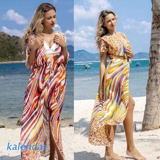 KALEN Women Bikini Swimsuit Cover Up Rainbow Striped Leopard Print Kimono Cardigan