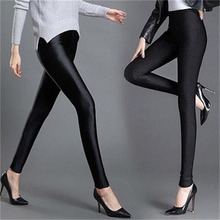 Las mujeres brillante pantalones negro Slim Leggings pantalones más el tamaño de Spandex pantalones elásticos 1Pec