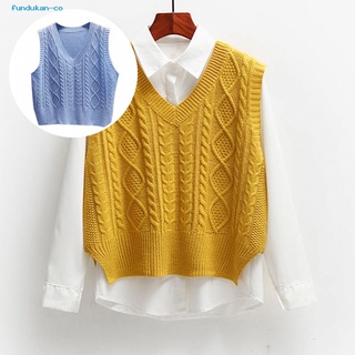 fundukan Warm Knitted Waistcoat V-Neck Twist Knitting Vest High Elasticity for Daily Wear