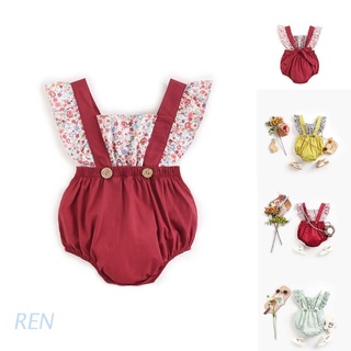 REN Baby Cute Strap Bodysuit Floral Print Ruffle Rompers Sleeveless Onesies Cotton Newborn Toddler Infant Outfits Summer Clothes Baby Clothing Accessories