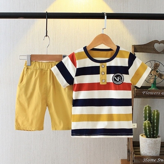 2-6 años niño moda verano algodón rayas camiseta + pantalones cortos conjunto de ropa