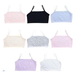 🔥 BVI School Student Girls Sport Training Bra Spaghetti Strap Bandeau Cami Crop Top Single Layer Ribbed Solid Color Underwear