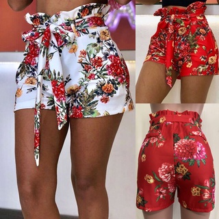 Pantalones cortos de verano Foral con estilo de cintura alta para mujer/pantalones cortos de playa