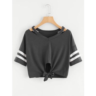 Camiseta S-2XL negro rosa blanco gris oscuro Claret Material algodón mujer nuevo vendaje cuello en V manga corta camiseta (6)