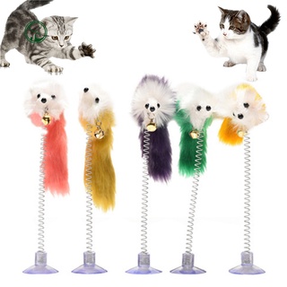 Venta caliente| Divertido mascota gato gatito ventosa primavera pluma ratón forma jugando juguete interactivo