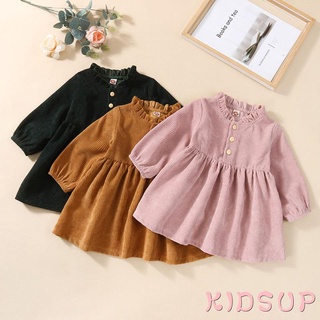 Kidsup-kids vestido, niñas Color sólido cuello redondo manga larga volantes de una sola pieza para la primavera verano otoño, 1-4 años