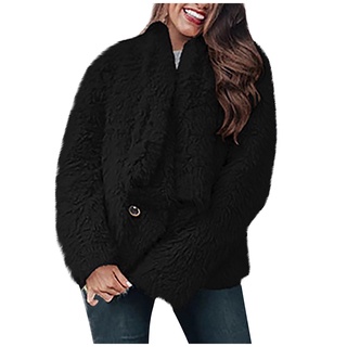Las mujeres de la moda de Color sólido de felpa abrigo chaqueta botones Cardigan prendas de abrigo abrigo aertiqwe.br