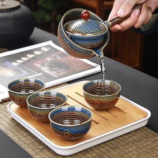 Portátil flor exquisito Gongfu Kung Fu té conjunto de cerámica tetera con mango de madera de mango lateral olla taza de té