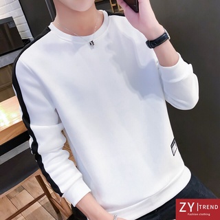 Top de los hombres de manga larga superior de cuello redondo top de manga larga T-shirt coreano de la moda superior suéter jersey m-4xl