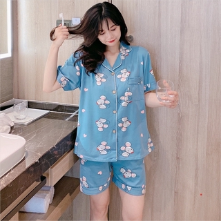 Pijamas/pijamas señoras verano delgado algodón ropa de dormir de manga corta Cardigan lindo hogar ropa puede usar trajes de dos piezas ropa de dormir Raya 2021 (4)