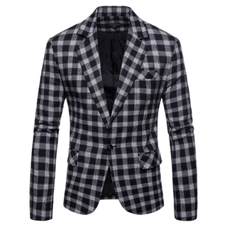 feiyan Mens Casual Plaid Business Wedding Suit Lapel Slim Fit Outwear Blazer Coat