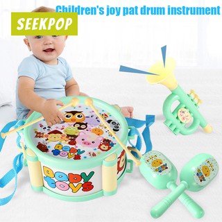 4 piezas de instrumentos de juguete para niños, Kit de tambor, martillo de arena, Kit de cuerno, juguetes educativos para bebés