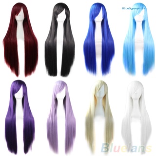 bluegypsophila moda niñas mujeres largo cosplay oblicua flequillo recto completo pelucas extensión de pelo