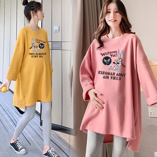 Las mujeres embarazadasTTraje de camiseta de moda suelta de manga larga de estilo occidental superior suéter exterior de moda mamá conjunto de dos piezas de estilo coreano Otoño e Invierno