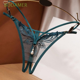 BODAMER Perspective Lace G-String Women T Panties Women Thong Open Crotch Pearl Decor Fashion Underwear Female Embroidered y Briefs/Multicolor